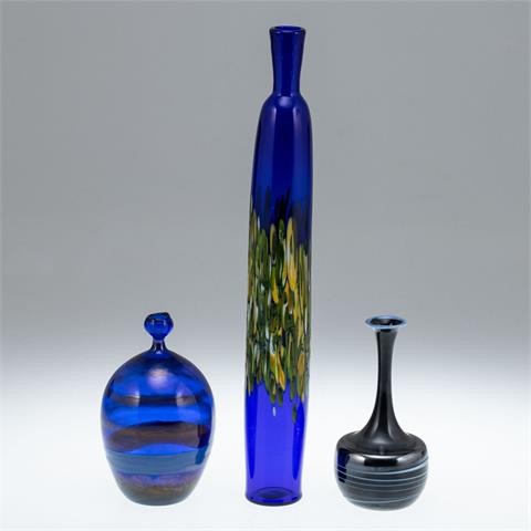 3 unterschiedliche Vasen. Gerhard Krauspe, Zwiesel u.a.