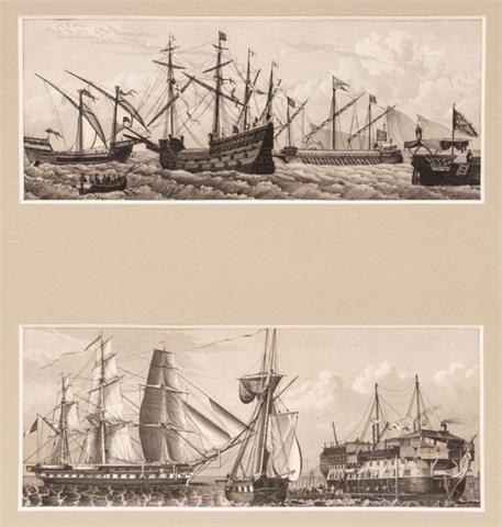 Künstler des 19. Jahrhunderts, 2 Stahlstiche, Schiffe