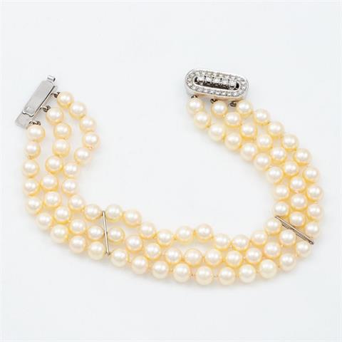 Perlen-Armband mit Diamanten - dreireihig