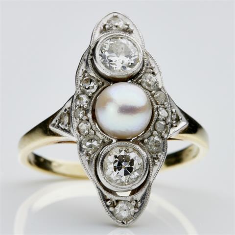 Art Déco Ring mit Perle und Diamanten