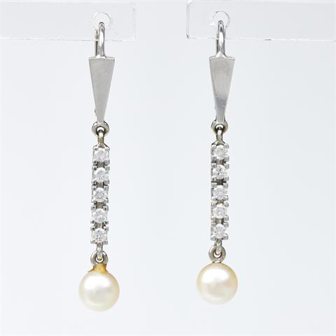 Paar lange Perlen-Diamant-Ohrringe