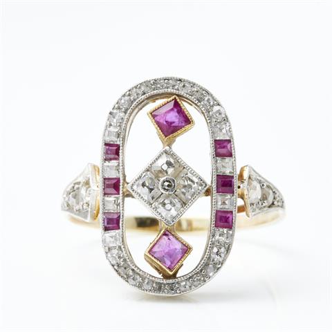 Art Déco-Ring mit Diamanten und Rubinen