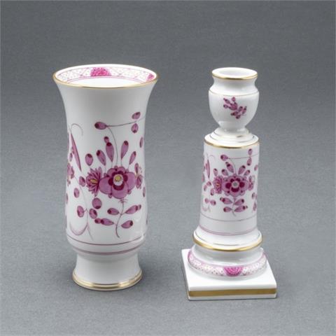 1 Kerzenleuchter und 1 Vase - Indische Malerei, reich (343410).