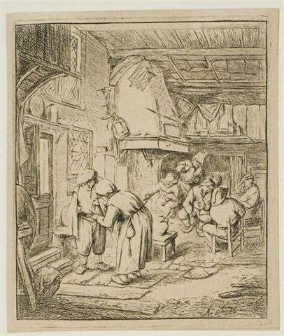 Adriaen van Ostade (1610-1685), Radierung, Die Bezahlung der Zeche