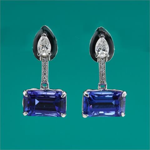 Paar extravagante Tansanit-Ohrringe mit schwarzer Emaille