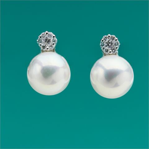 Paar klassische Perlen-Ohrringe mit Brillanten