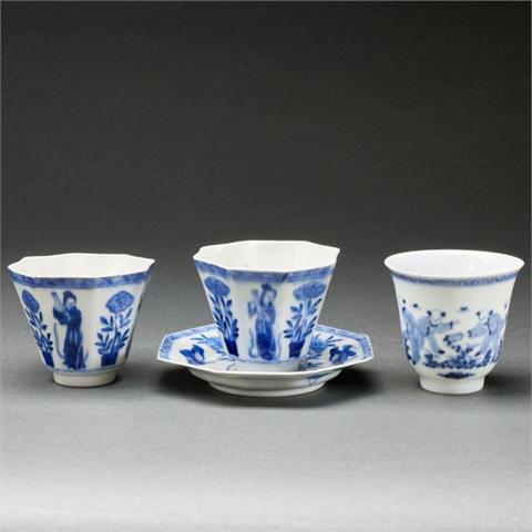 Drei Teebecher und Untertasse, China, Qing-Dynastie