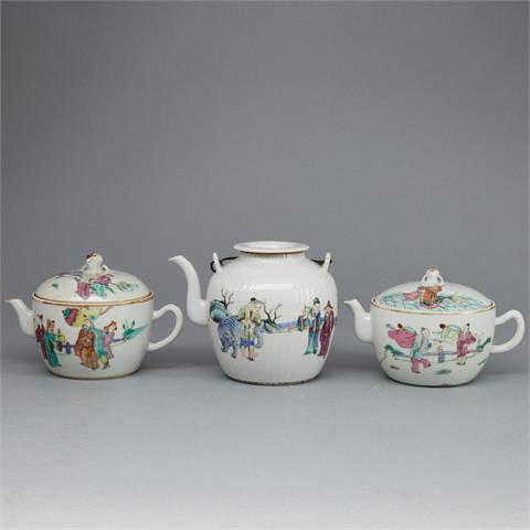 3 Teekannen, China, Qing Dynastie, 2. Hälfte 19. Jahrhundert
