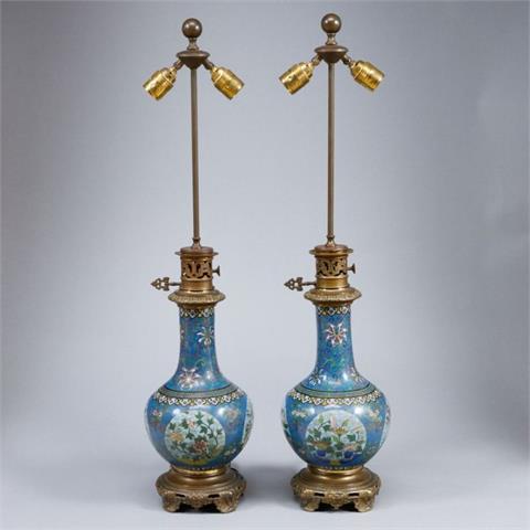 Paar Cloisonné Vasenlampen, China, Qing Dynastie, 19. Jahrhundert