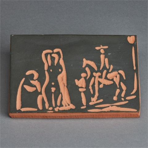 Bildplatte - "Personnages et cavalier ", 1968. Pablo Picasso 1881 - 1973.