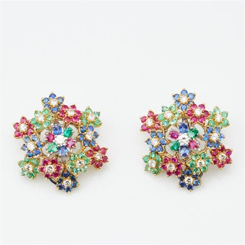 Paar dekorative Blüten-Ohrringe im Cartier-Stil