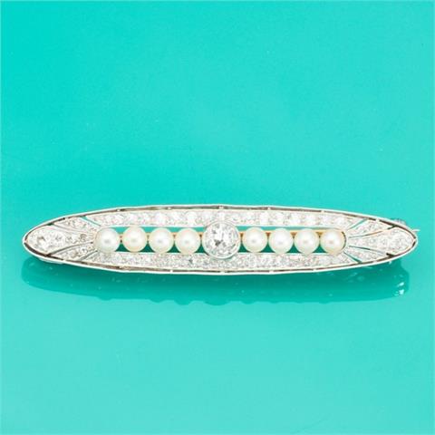 Art Déco - Nadel mit Diamanten und Perlen