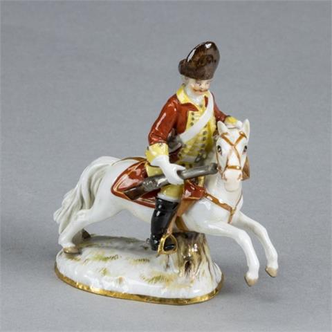 Miniaturfigur: Sächsischer Gardist zu Pferde. Meissen 1850-1924.