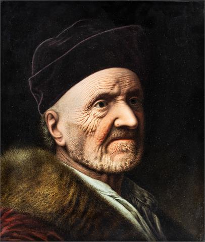 Glasmaler des 19. Jahrhunderts, wohl Süddeutschland, Bildnis eines alten Mannes im Pelz (nach Balthasar Denner)