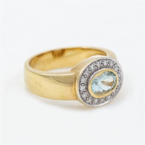 Saphir-Ring mit Brillanten. 585/- Gelbgold, gestemp.