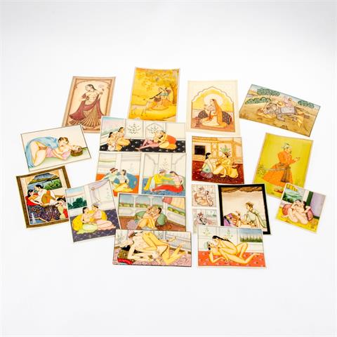 19 Miniatur-Malereien Indien/China, um 1900.