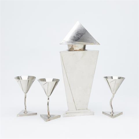 Seltener Art Deco Cocktail Shaker mit 3 Kelchen