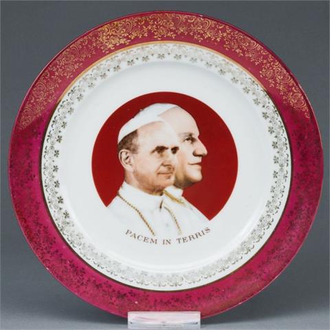 Andenkenteller Pacem in Terris Doppelporträt Papst Pius 1939-1958 und Papst Johannes XXIII 1958-1963. Heinrich & Co., Selb um 1963.