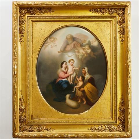 Große ovale Bildplatte Die heilige Familie" (Die Madonna von Sevilla) - Madonna mit Christuskind und Elisabeth mit Johannes dem Täufer. KPM Berlin ab 1825.