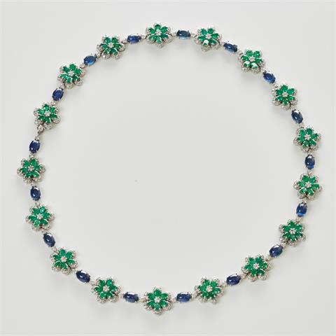 Blütenmeer - Wunderschöne Saphir-Smaragdkette mit Blüten
