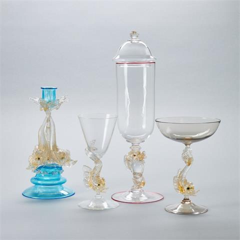 Kerzenleuchter, Kelchglas, Deckelpokal, Tazza. Murano.