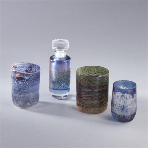 3 unterschiedliche Vasen und 1 Flakon - Studioglas