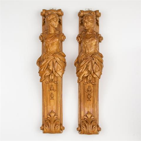 Paar figürliche Pilaster als Ofendekoration, Deutschland um 1905