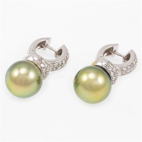 Paar Perlen-Kreolen mit Brillanten