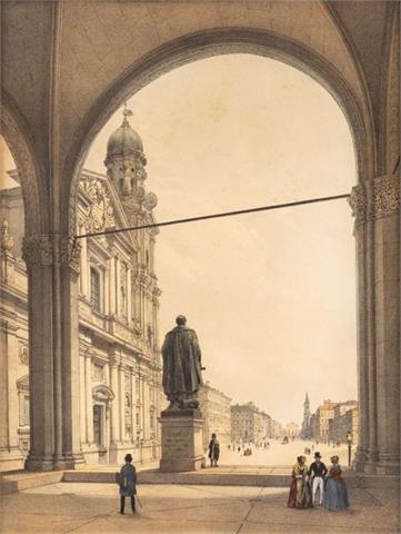 Philippe Benoist (1813-1880), kolor. Lithografie, Die Ludwigs Strasse in München