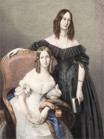 Nach Édouard Dubufe (1819-1883), kolor. Lithografie, Zwei Schwestern