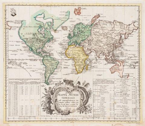 Nicolaus Friedrich Sauerbrey (? - 1771), Kolor. Kupferstich, Mappa Mundi Generalis