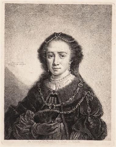 Georg Friedrich Schmidt (1712 - 1775), Dame mit Fächer (nach Rembrandt)