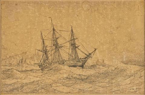 Anton Melbye (1818-1875), Fregatte vor norwegischer Küste