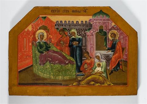 Seltene Ikone Geburt des Heiligen Nikolaus, Russland, 18. Jahrhundert