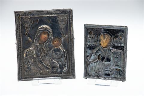 Zwei Ikonen mit Silberoklad, Russland, Anfang 19. Jahrhundert