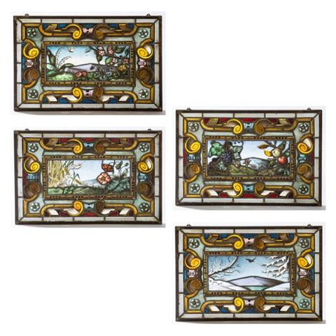 Vier Bleiglasfenster, Deutschland, um 1890, Die vier Jahreszeiten
