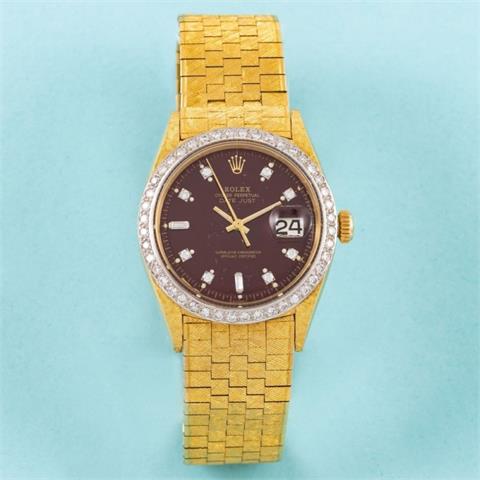 Rolex-Armbanduhr mit Brillanten und bordeauxfarbenem Zifferblatt