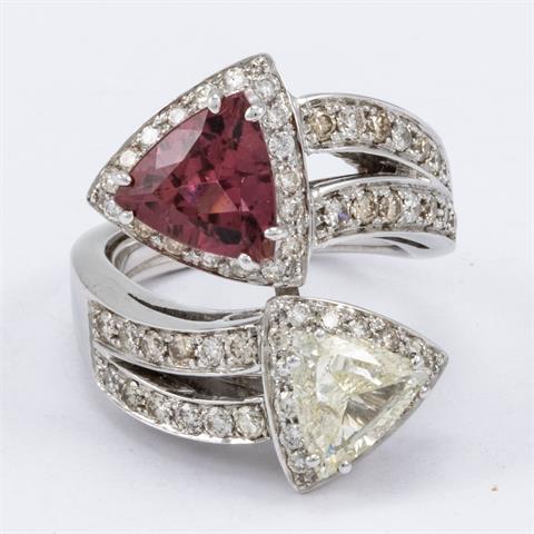Toi-et-Moi Ring mit Diamant und Turmalin