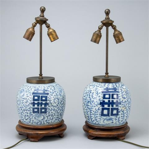 Paar Ingwertopf-Lampen, China.